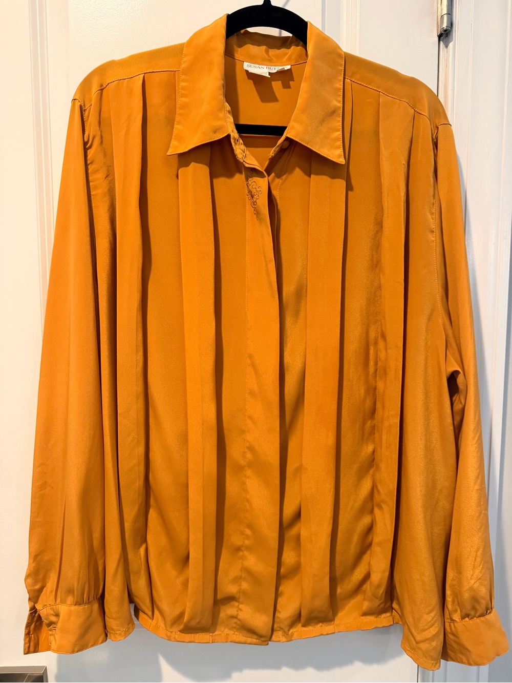 Vintage Silky Pleated Button-Front Blouse in Mustard by Susan Hutton